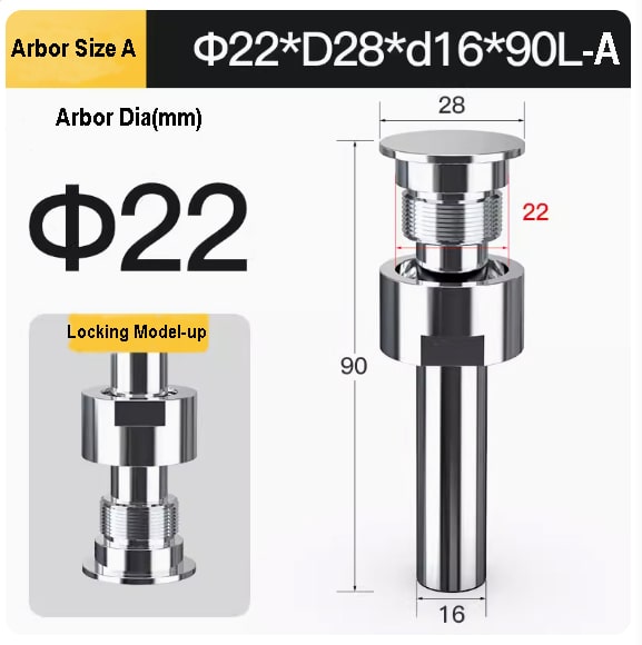 Arbor size of D22XD28Xd16X90L-A