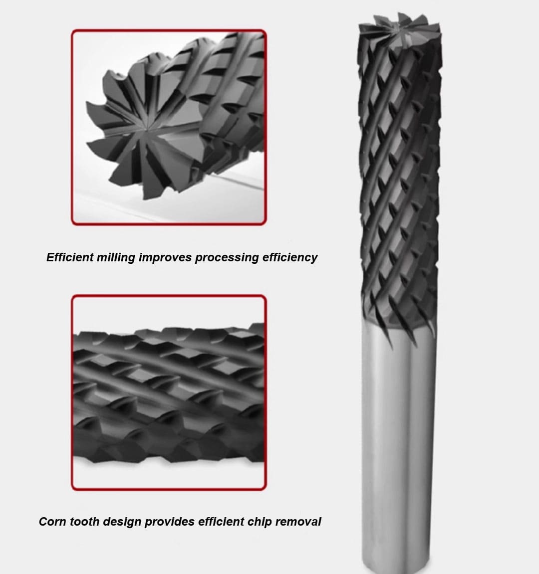 Corn Shaped Carbide End Mills with Diamond coating for Roughing carbon fiber and PCB circuit boards