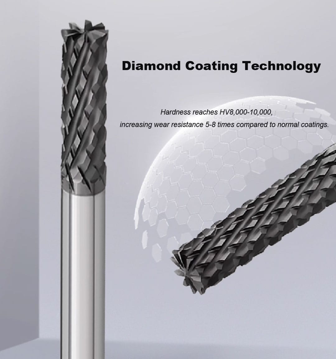 Corn Shaped Carbide End Mills with Diamond coating for Roughing carbon fiber and PCB circuit boards