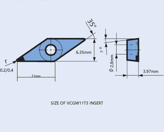 size of vcgw11t3 pcd turning insert