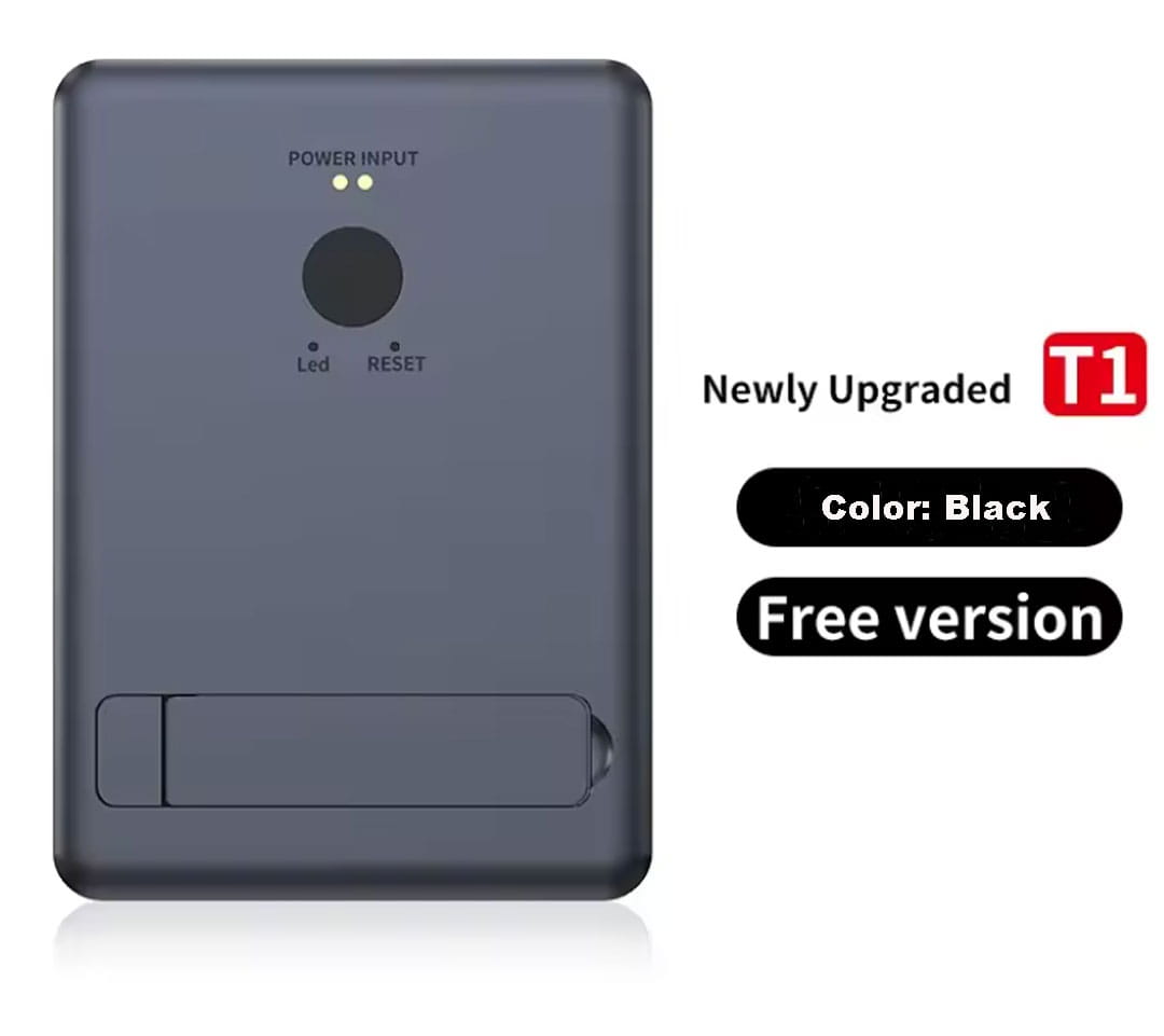T1 Ai Translator in black color, newly upgraded design with power input and reset button for easy operation.