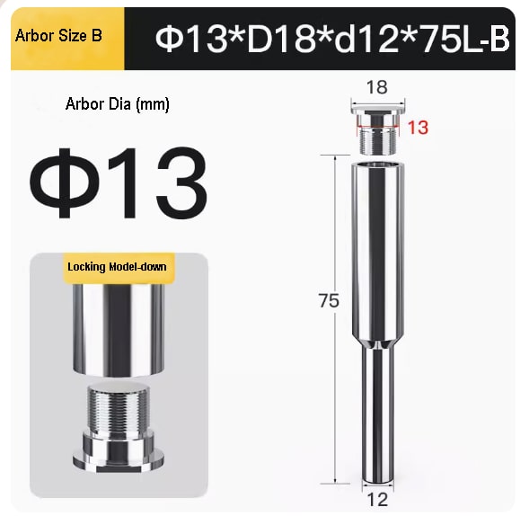 Arbor size of D13XD18Xd12X75L-B