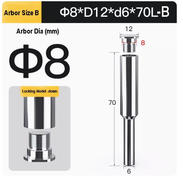 arbor size of D8XD12Xd6X70L -B