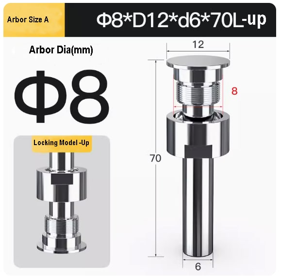 arbor size of D8XD12Xd6X70L -A