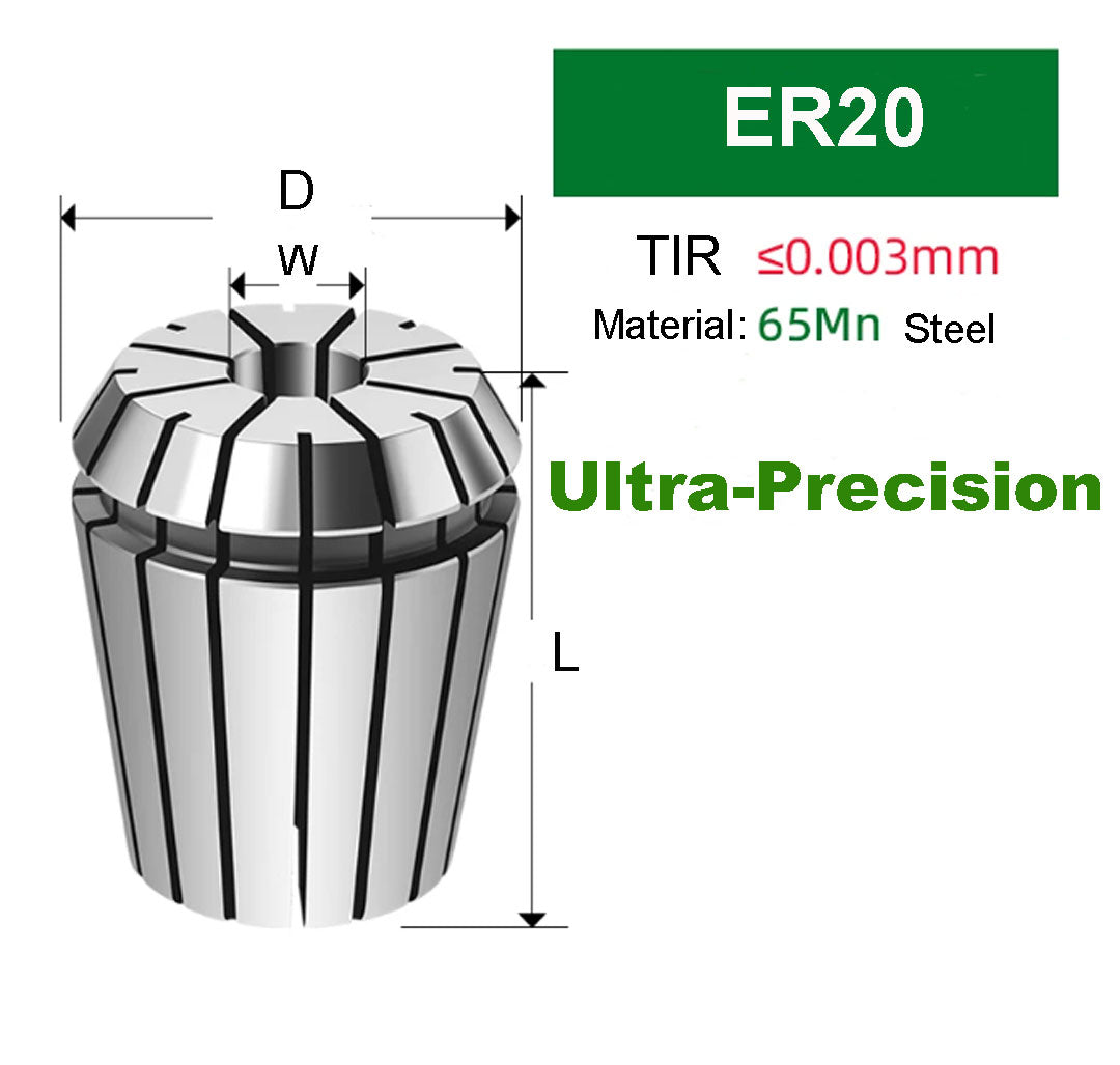 ER20 - ULTRA PRECISION COLLET TIR 0.00012"/3μm for CNC TOOL HOLDER, 2PCS/Set