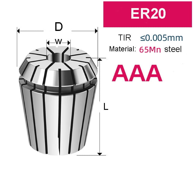 ER20 - PRECISION COLLET TIR 0.0002"/5μm for CNC TOOL HOLDER, 5PCS/Set