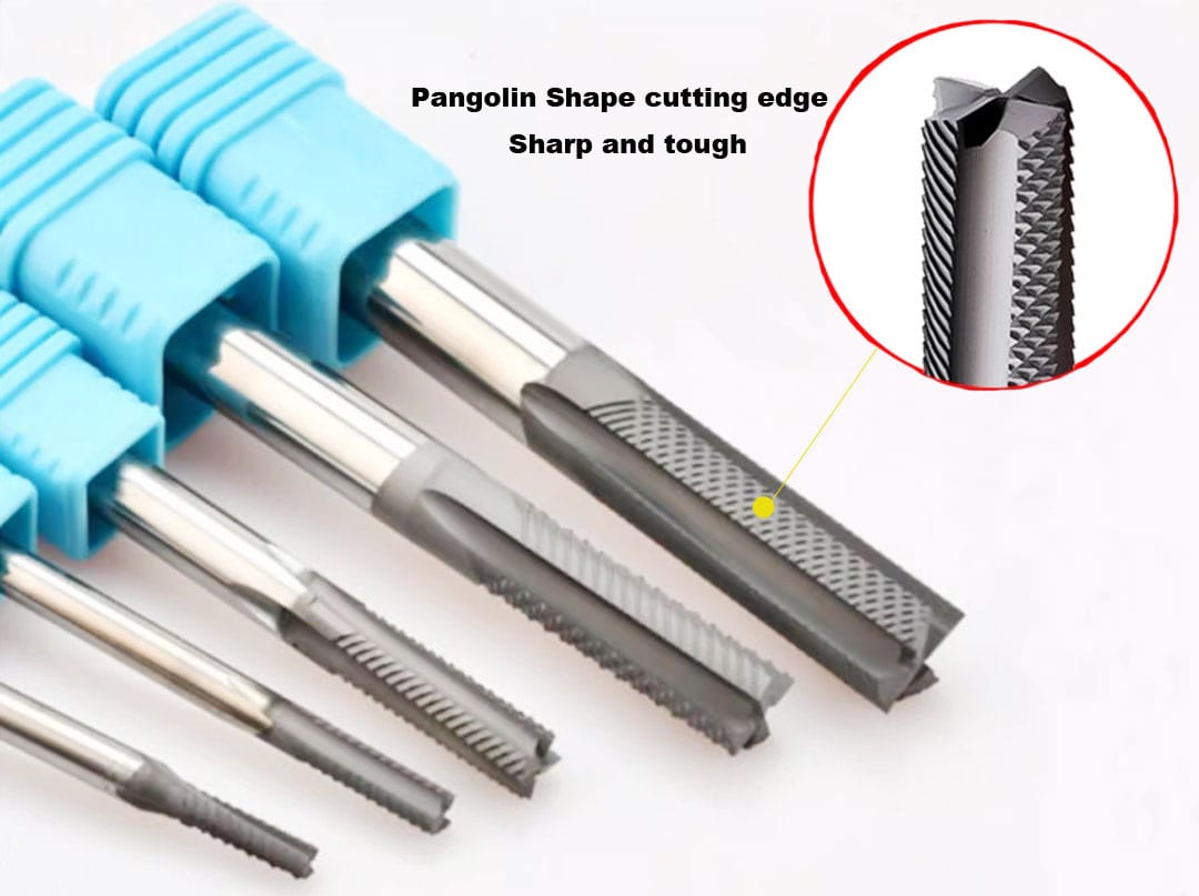 Set of metal cutting tools with pangolin-shaped cutting edges on a white background.