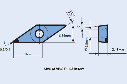 PCD Insert VBGT-TCD100 for Aluminum (Si<13%) Alloy, Non-metal &Wood Plank, 2pcs/set