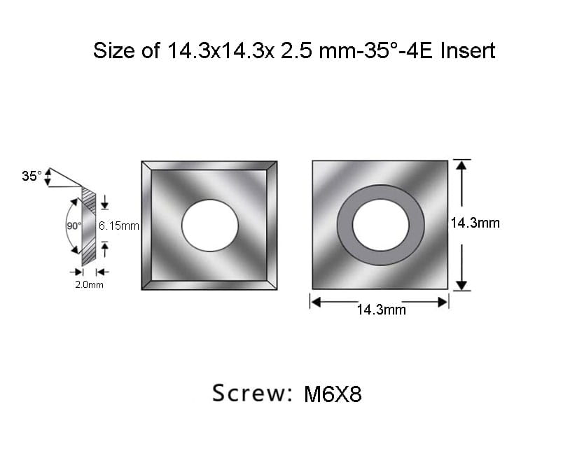 14.3X14.3X2.5mm Carbide Insert Knife with 4 Cutting Edges, 10pcs/set