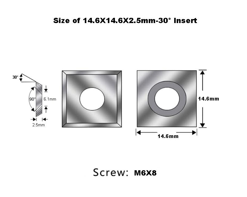 14.6X14.6X2.5mm Square Carbide Indexable Inserts Knife for Woodworking Spiral/Helical Planer, 10pcs/set