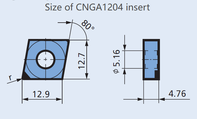 PCD Insert CNGA1204-TCD100 for Aluminum (Si<13%) Alloy, Non-metal &Wood Plank, 2pcs/set