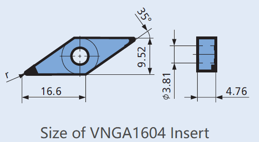PCD Insert VNGA16-TCD100 for Aluminum (Si<13%) Alloy, Non-metal &Wood Plank, 2pcs/set