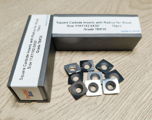 Square Carbide Indexable Cutters for Handheld Woodturning Lathe 11X11X2mmX30°, 10pcs/set
