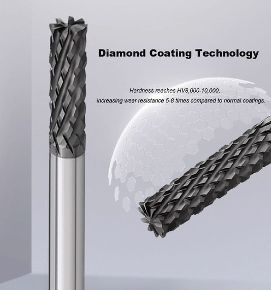 Corn Shaped Carbide End Mills with Diamond coating for Roughing carbon fiber and PCB circuit boards