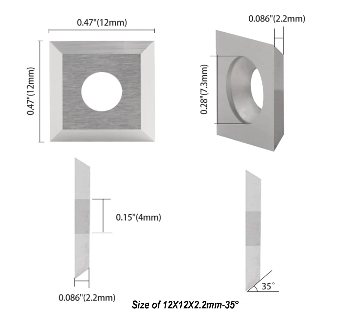 12mmX12mm Square Carbide Indexable Inserts Knife for woodworking , 10pcs/set