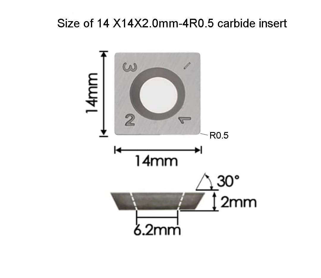 Square Carbide Indexable Cutters for Handheld Woodturning Lathe 14X14X2mmX30°, 10pcs/set