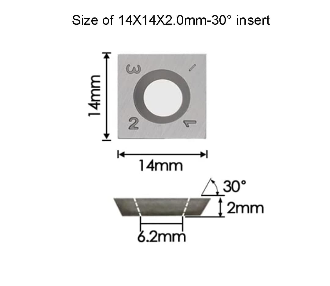 Carbide Indexable Inserts Knife for Helical cutterhead and Planers 14x14x2.0mm-30° Grizzly H7319, 10pcs/set