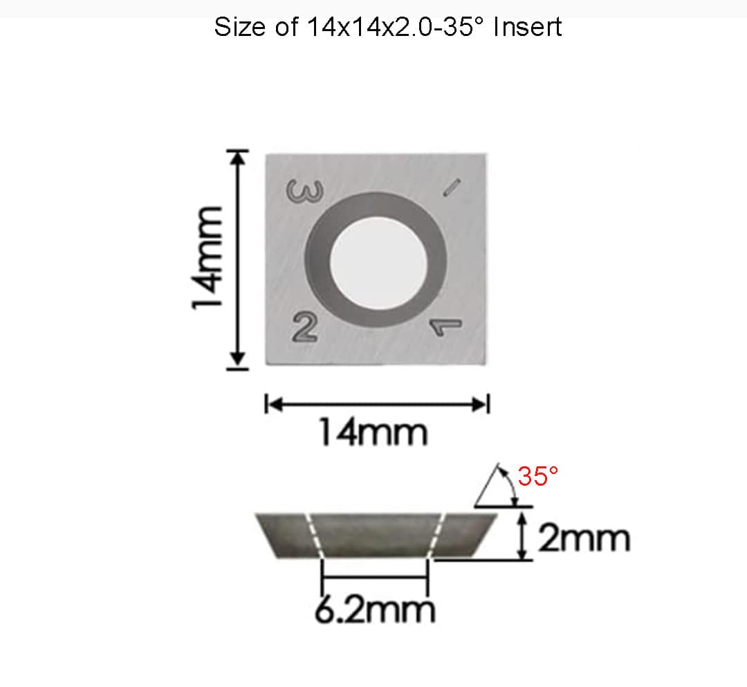Carbide Indexable Inserts Knife for Helical cutterhead and Planers 14x14x2.0mm-30° Grizzly H7319, 10pcs/set