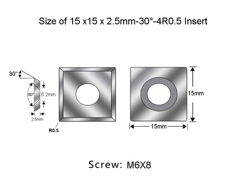 Square Carbide Inserts Knife 15x15x2.5mm-30°-4R0.5, 10pcs/set