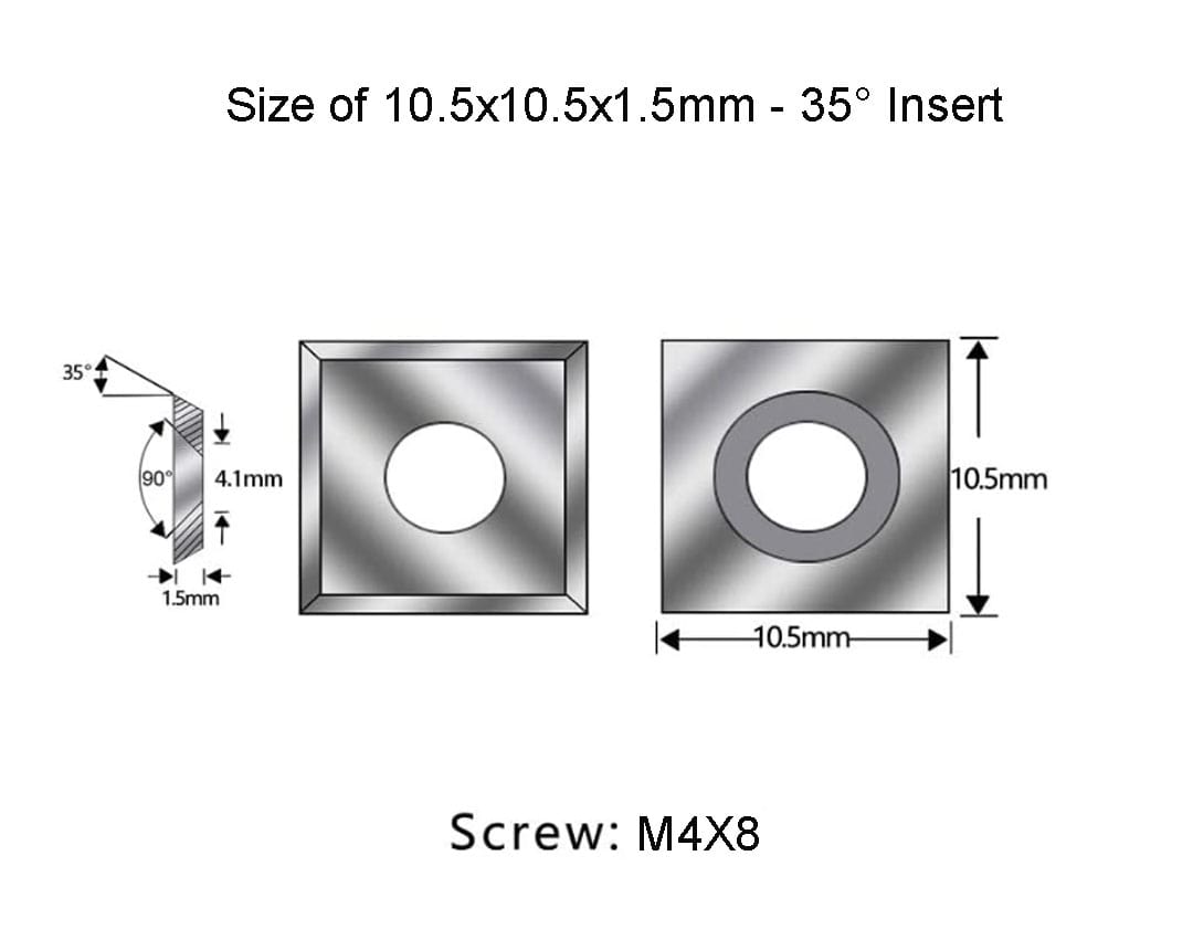 10.5x10.5x1.5mm -35° Square Carbide Indexable Insert Knives For RC-2247 Amana Router bit, 10pcs/set