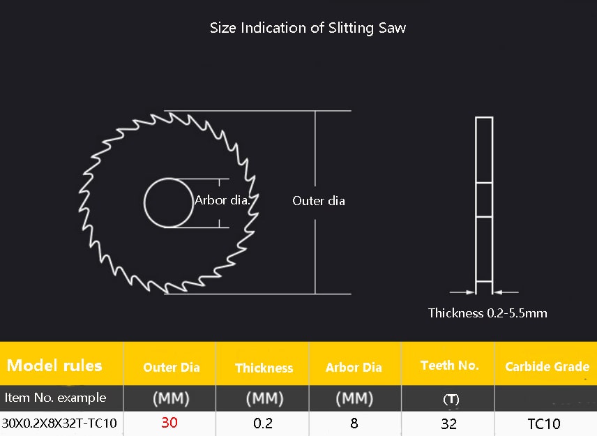 30mm size of carbide slotting saws