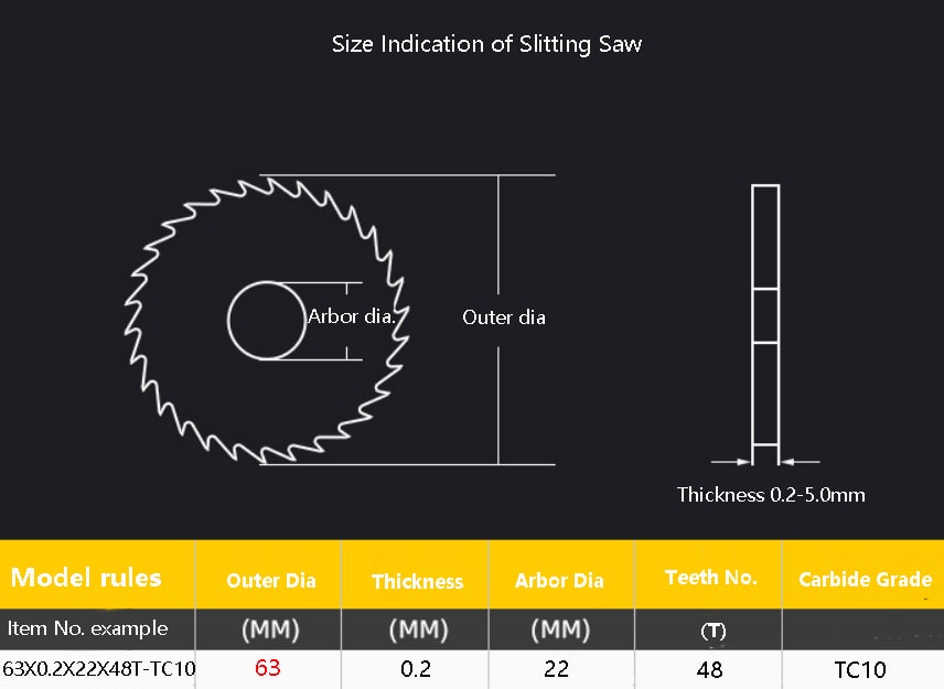 63mm Diameter/Metric carbide slitting saws TC10 series for non-ferrous metal