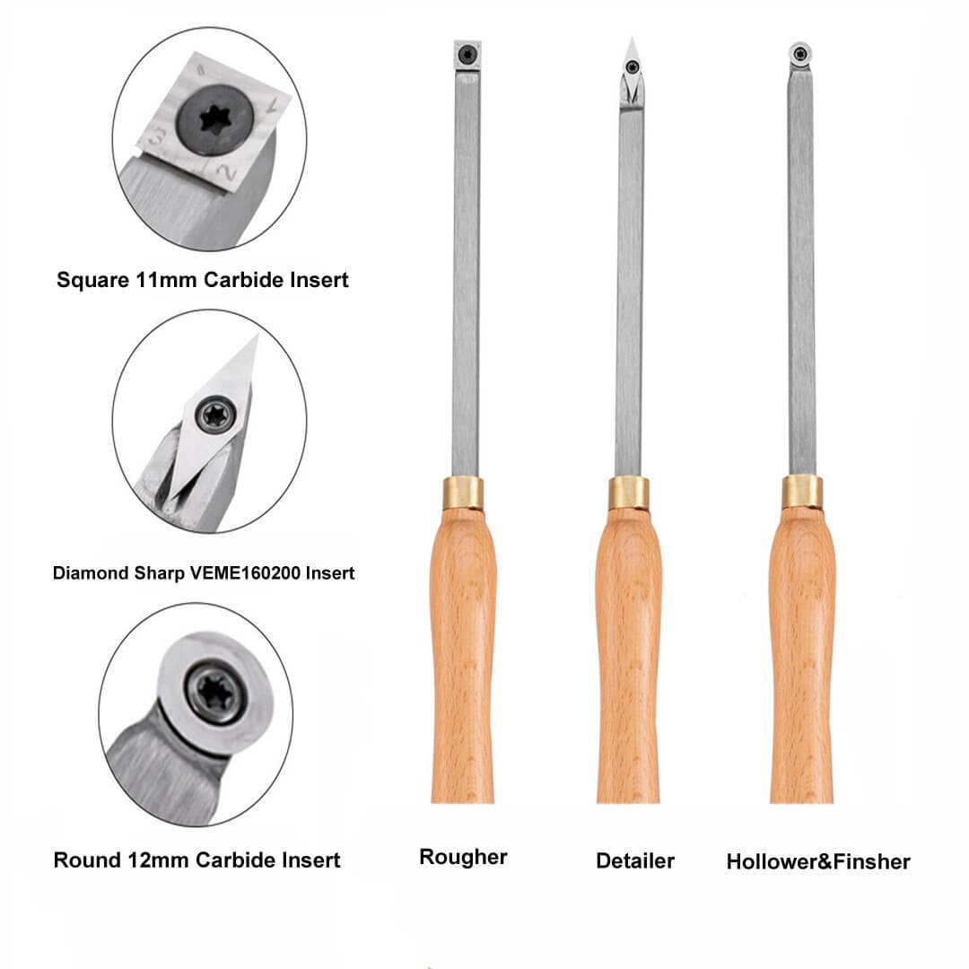 insert types for Woodturning Tool Handle Set Simple Start