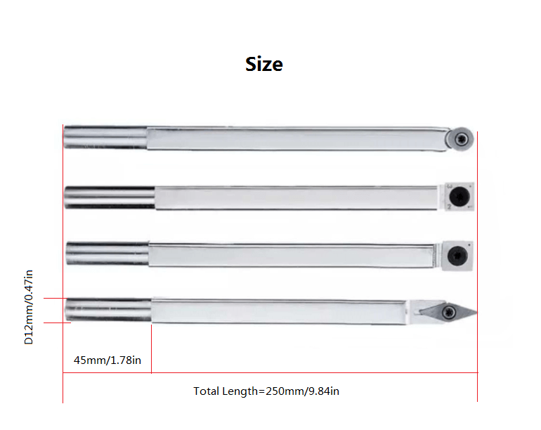 size of Wood Handheld Turning Tool Bars Long Size Set