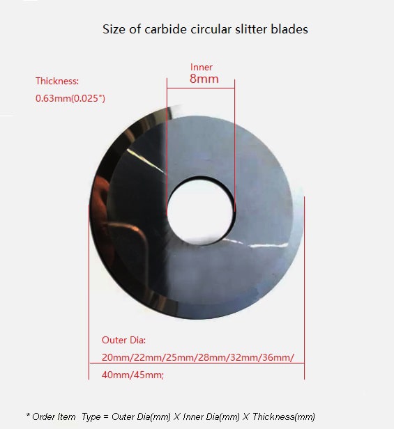 size of carbide circular slitter blades