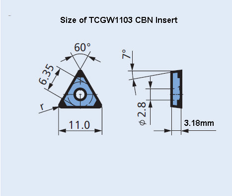 PCBN inserts TCGW1103-TBN40 for Cast Iron Finishing Turning, 3 cutting edges