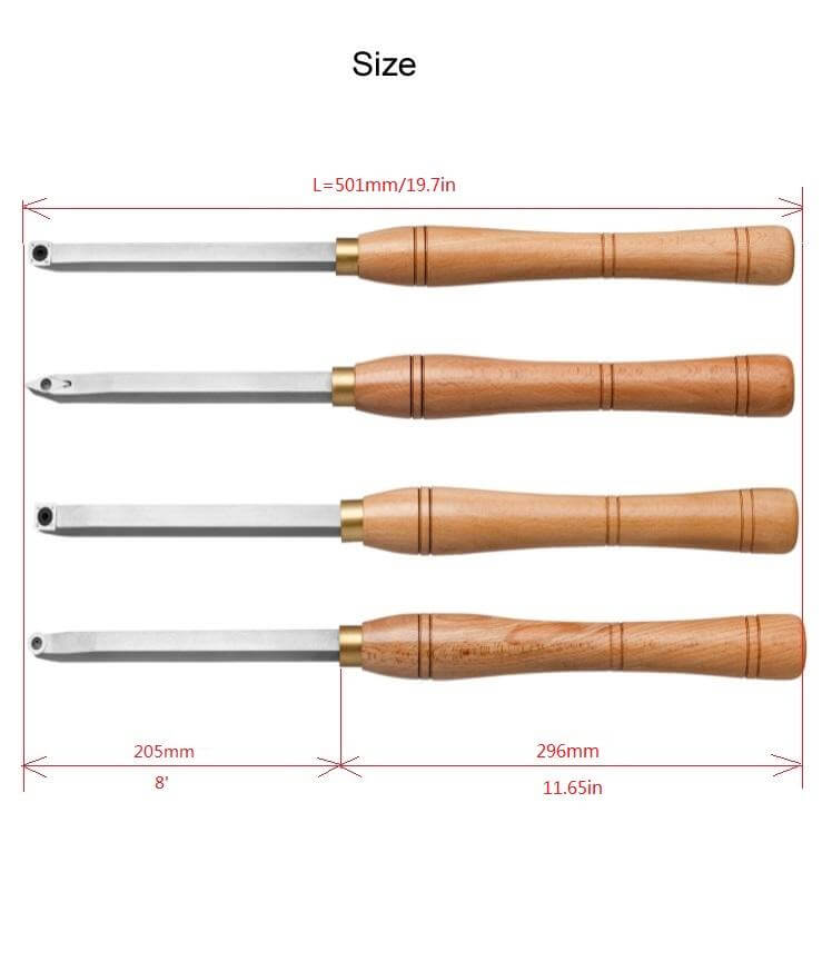 size of Wood Handheld Turning Tool Mid Size Handle Set