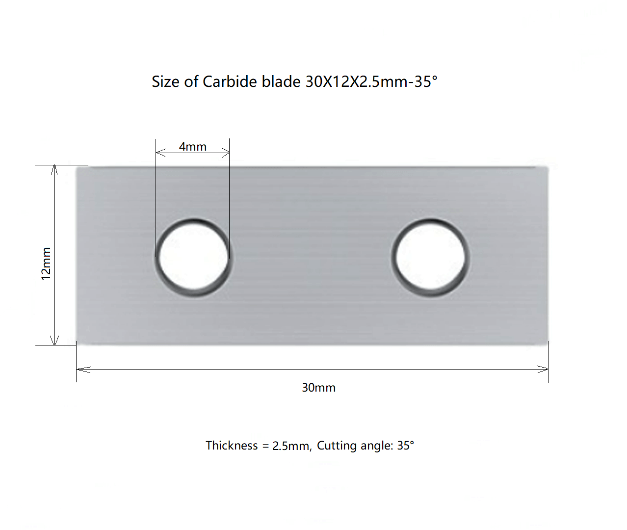 Size of Carbide blade 30X12X2.5mm-35°