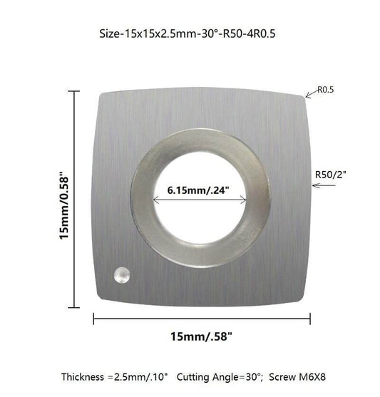 size of 15x15x2.5mm-30-R50-4R0.5