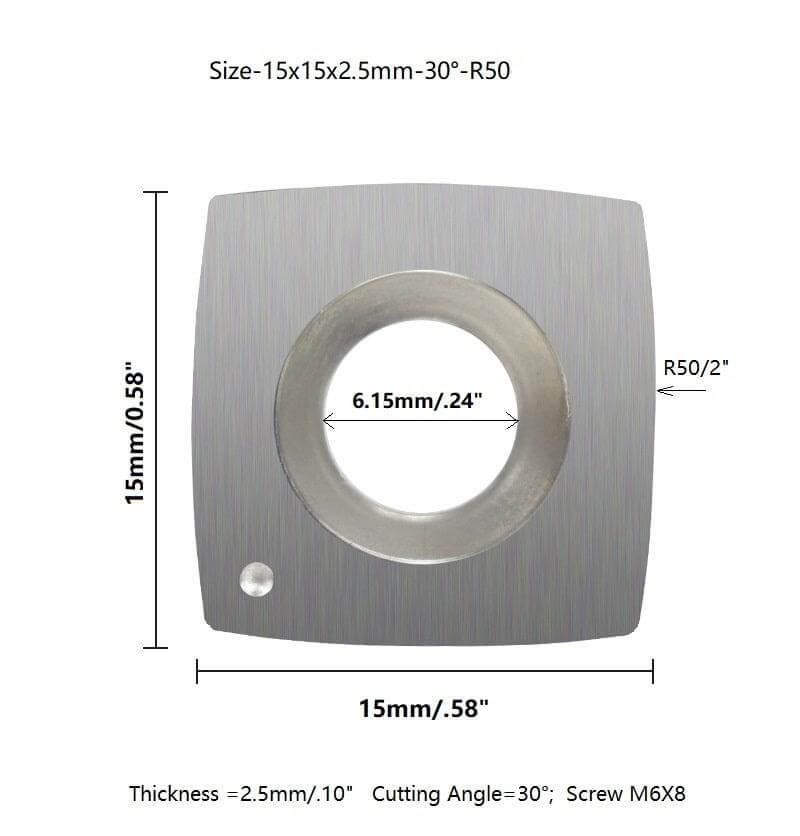 size of 15x15x2.5mm-30-R50