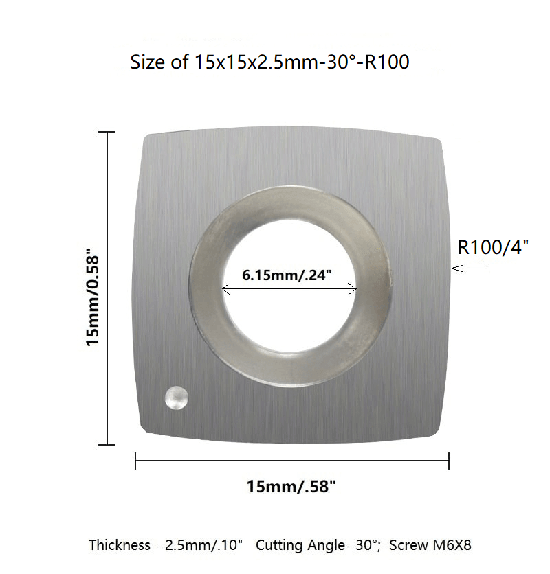 size of 15x15x2.5mm-30°-R100