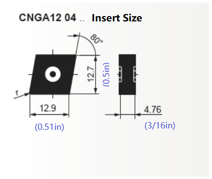 size of CNGA1204 solid CBN insert