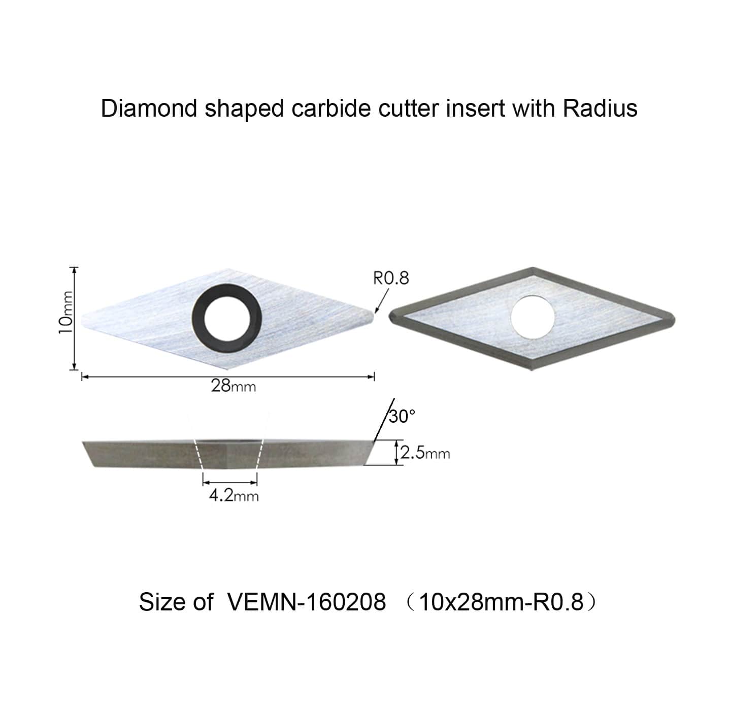 size of VEMN160208 carbide insert