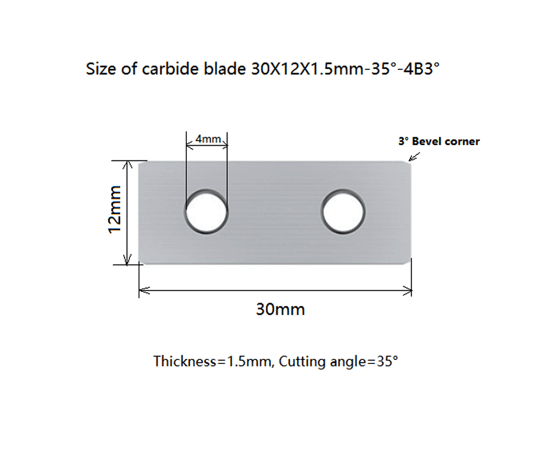 size of carbide blade 30X12X1.5mm-35°-4B3°