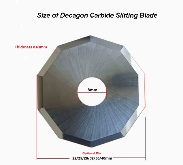 size of decagon carbide slitter blade