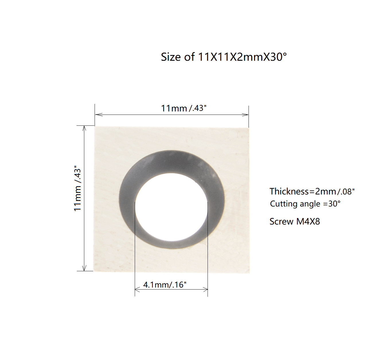 size of insert -11X11X2mmX30°