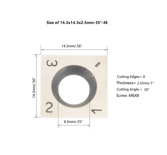 size of 14.3X14.3X2.5mmX35°-4E